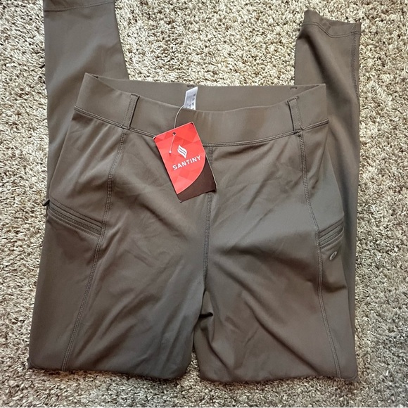 NWT Santiny Equestrian Pants Womens Size Medium Brown Stretch Breeches - Picture 1 of 9